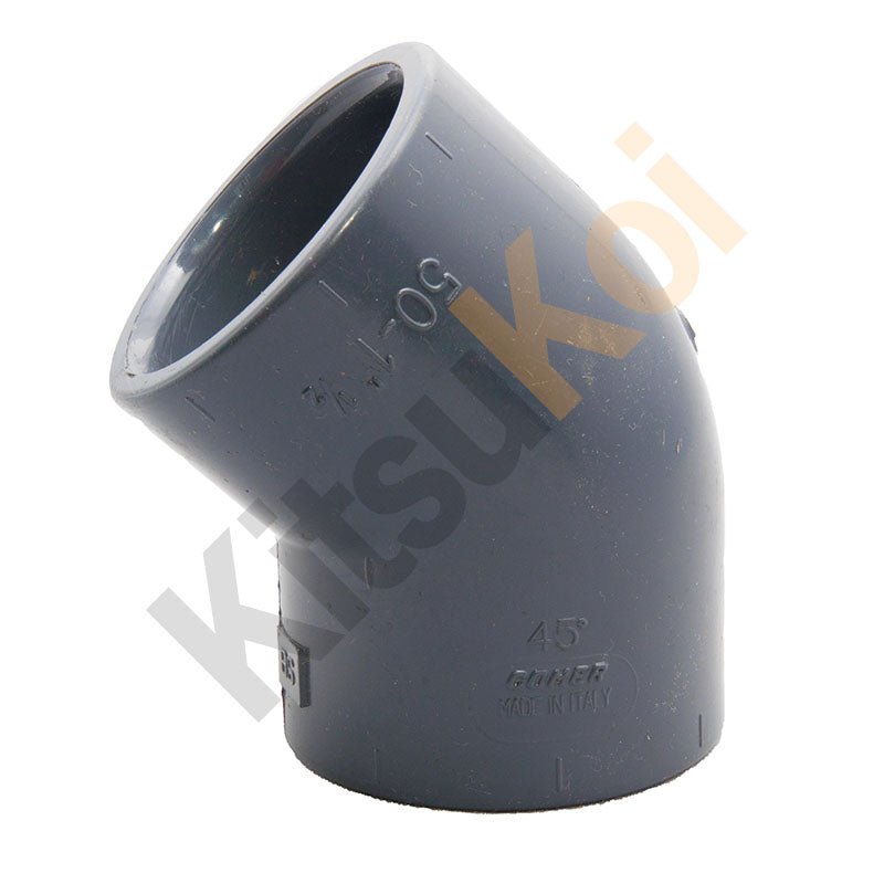 Pipework - PVC Pressure 45 Degree Plain Elbow/Bend - Kitsu Koi - Kitsu Koi -