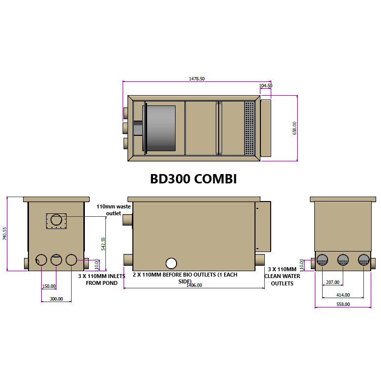 Pond Filters - Burtons BD-300 Combi Pond Drum Filter - Burtons - Kitsu Koi -